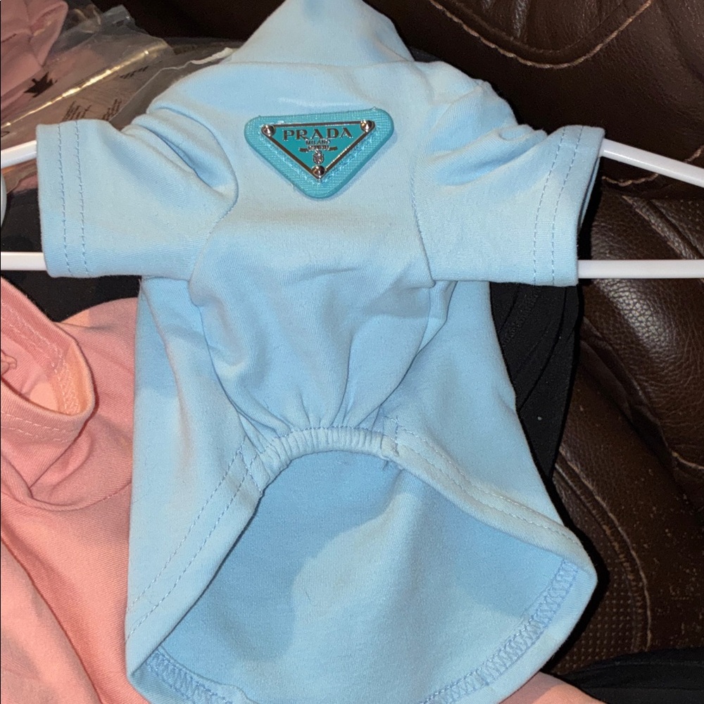 Prada Light Blue Triangle Logo Puppy Tee